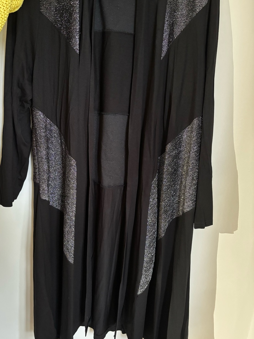 Black Sparkle Trim Open-Front Women's Duster Coat